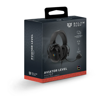 Audifonos Gamer Balam Rush Aviator Level Ha757 / Diadema Alambrica / Pc - Disp Moviles - Consolas / Sonido Estereo / Microfono Omnidireccional / Rgb Personalizable / Negro / Br-941167