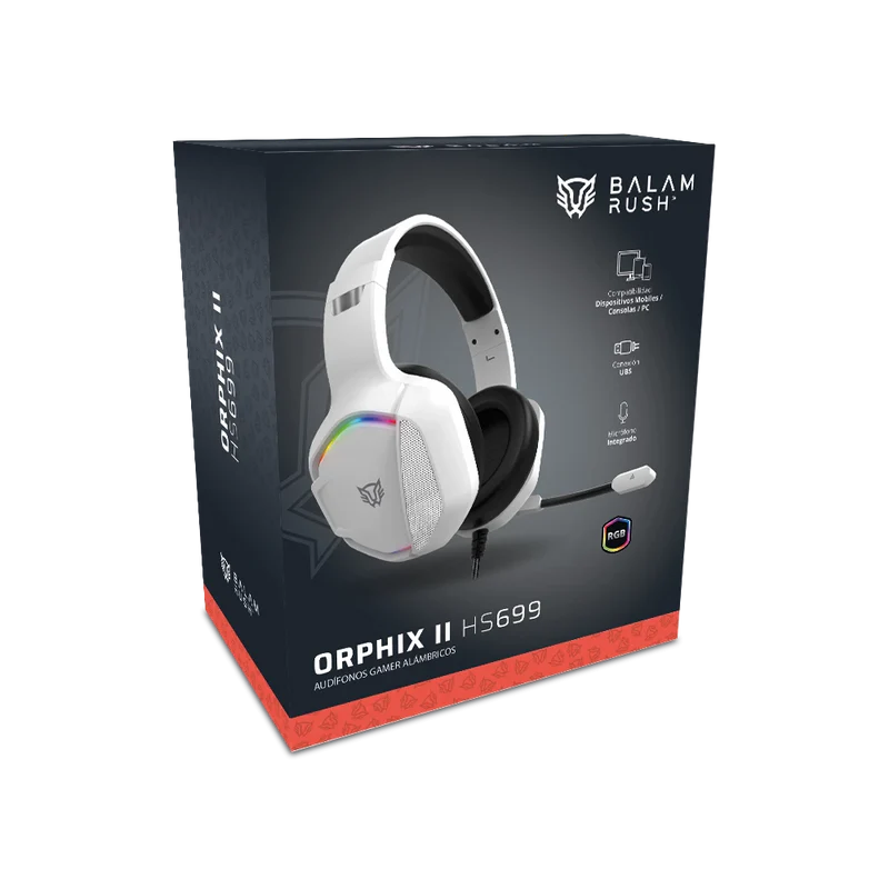Audifonos Gamer Orphix Ii Hs699 / Alambricos / Diadema / Aux 3.5 Mm - Usb / Pc - Dispositivos Moviles -consolas / Altavoces 50 Mm / Iluminacion Rgb / Microfono Omnidireccional / Blanco / Br-941198