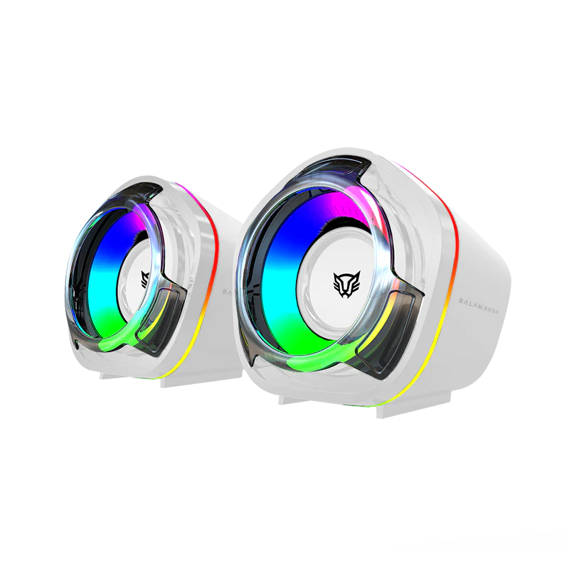 Bocinas Gamer Balam Rush Glimm Penta Bg545 / Conexion Dual / Sonido Estereo / Usb - Bluetooth 5.0 / 50 Mm / 45 Hz -16 Khz / Iluminacion Rgb / 2 Canales / 6 W / Blanco / Br-941235