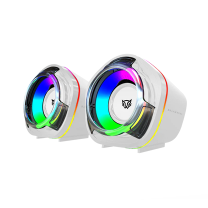Bocinas Gamer Balam Rush Glimm Penta Bg545 / Conexion Dual / Sonido Estereo / Usb - Bluetooth 5.0 / 50 Mm / 45 Hz -16 Khz / Iluminacion Rgb / 2 Canales / 6 W / Blanco / Br-941235
