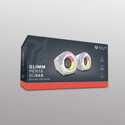 Bocinas Gamer Balam Rush Glimm Penta Bg545 / Conexion Dual / Sonido Estereo / Usb - Bluetooth 5.0 / 50 Mm / 45 Hz -16 Khz / Iluminacion Rgb / 2 Canales / 6 W / Blanco / Br-941235