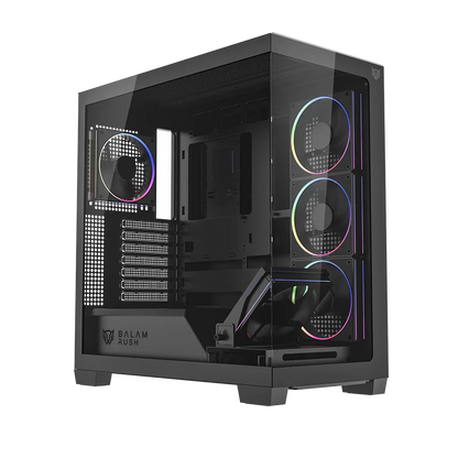 Gabinete Gamer Balam Rush Tank Polar 7900 / Media Torre / Atx - M-atx - Itx / Ventiladores Incluidos / Cristal Templado / Soporte Para Enfriamiento Liquido / Iluminacion Argb / Negro / Br-941471