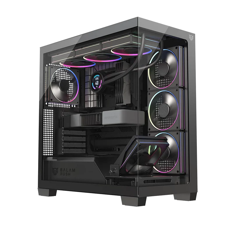 Gabinete Gamer Balam Rush Tank Polar 7900 / Media Torre / Atx - M-atx - Itx / Ventiladores Incluidos / Cristal Templado / Soporte Para Enfriamiento Liquido / Iluminacion Argb / Negro / Br-941471