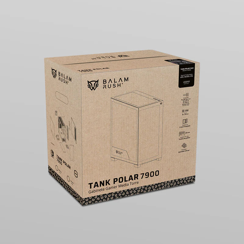 Gabinete Gamer Balam Rush Tank Polar 7900 / Media Torre / Atx - M-atx - Itx / Ventiladores Incluidos / Cristal Templado / Soporte Para Enfriamiento Liquido / Iluminacion Argb / Negro / Br-941471