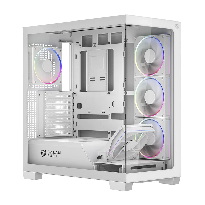 Gabinete Gamer Balam Rush Tank Polar 7900 / Media Torre / Atx - M-atx - Itx / Ventiladores Incluidos / Cristal Templado / Soporte Para Enfriamiento Liquido / Iluminacion Argb / Blanco / Br-941488