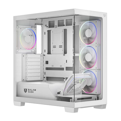 Gabinete Gamer Balam Rush Tank Polar 7900 / Media Torre / Atx - M-atx - Itx / Ventiladores Incluidos / Cristal Templado / Soporte Para Enfriamiento Liquido / Iluminacion Argb / Blanco / Br-941488