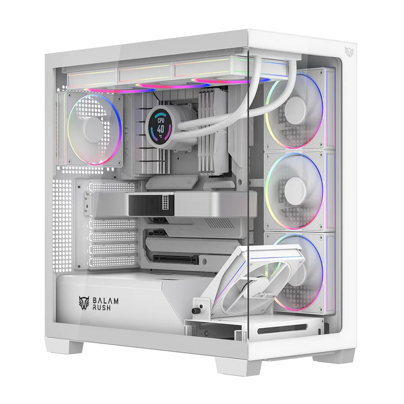 Gabinete Gamer Balam Rush Tank Polar 7900 / Media Torre / Atx - M-atx - Itx / Ventiladores Incluidos / Cristal Templado / Soporte Para Enfriamiento Liquido / Iluminacion Argb / Blanco / Br-941488