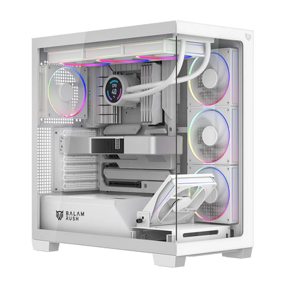 Gabinete Gamer Balam Rush Tank Polar 7900 / Media Torre / Atx - M-atx - Itx / Ventiladores Incluidos / Cristal Templado / Soporte Para Enfriamiento Liquido / Iluminacion Argb / Blanco / Br-941488