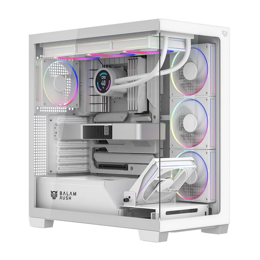 Gabinete Gamer Balam Rush Tank Polar 7900 / Media Torre / Atx - M-atx - Itx / Ventiladores Incluidos / Cristal Templado / Soporte Para Enfriamiento Liquido / Iluminacion Argb / Blanco / Br-941488