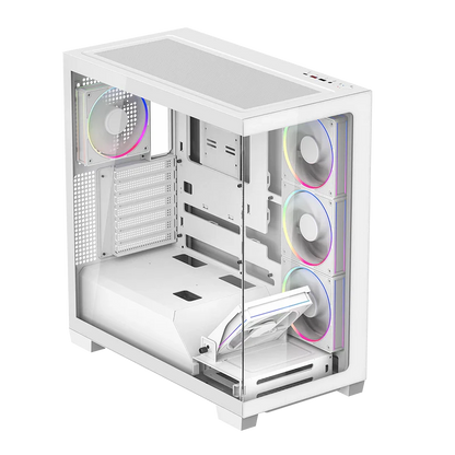 Gabinete Gamer Balam Rush Tank Polar 7900 / Media Torre / Atx - M-atx - Itx / Ventiladores Incluidos / Cristal Templado / Soporte Para Enfriamiento Liquido / Iluminacion Argb / Blanco / Br-941488