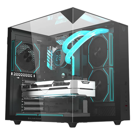 Gabinete Gamer Balam Rush Tank Majestic 6600 / Media Torre / Atx - Micro Atx - Itx / Ventiladores Argb / Cristal Templado / Soporte P/ Tarjeta Grafica 330 Mm / Dual Chamber / Negro / Br-941525