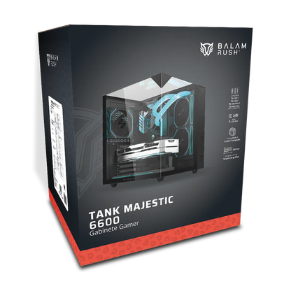 Gabinete Gamer Balam Rush Tank Majestic 6600 / Media Torre / Atx - Micro Atx - Itx / Ventiladores Argb / Cristal Templado / Soporte P/ Tarjeta Grafica 330 Mm / Dual Chamber / Negro / Br-941525
