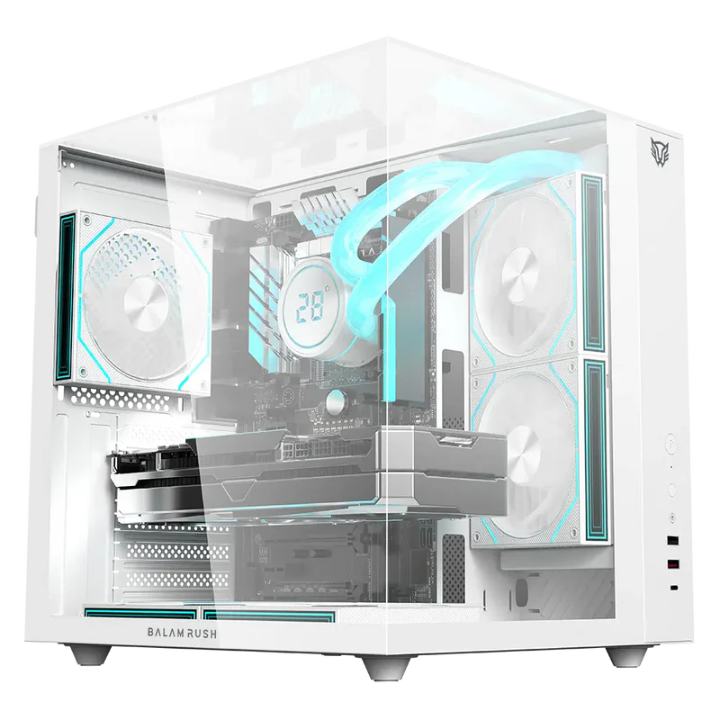 Gabinete Gamer Balam Rush Tank Majestic 6600 / Media Torre / Atx/micro Atx- Mini Itx / Ventiladores Argb 3x120 Mm / Triple Panel De Cristal Templado / Blanco / Br-941532