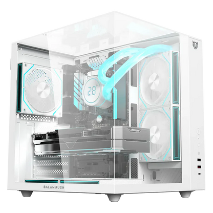 Gabinete Gamer Balam Rush Tank Majestic 6600 / Media Torre / Atx/micro Atx- Mini Itx / Ventiladores Argb 3x120 Mm / Triple Panel De Cristal Templado / Blanco / Br-941532