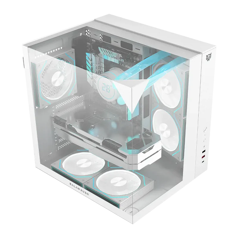 Gabinete Gamer Balam Rush Tank Majestic 6600 / Media Torre / Atx/micro Atx- Mini Itx / Ventiladores Argb 3x120 Mm / Triple Panel De Cristal Templado / Blanco / Br-941532