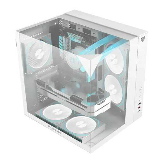 Gabinete Gamer Balam Rush Tank Majestic 6600 / Media Torre / Atx/micro Atx- Mini Itx / Ventiladores Argb 3x120 Mm / Triple Panel De Cristal Templado / Blanco / Br-941532