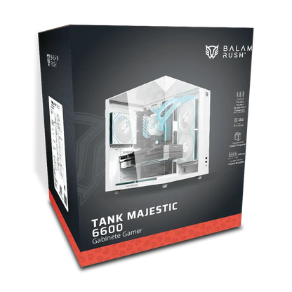 Gabinete Gamer Balam Rush Tank Majestic 6600 / Media Torre / Atx/micro Atx- Mini Itx / Ventiladores Argb 3x120 Mm / Triple Panel De Cristal Templado / Blanco / Br-941532