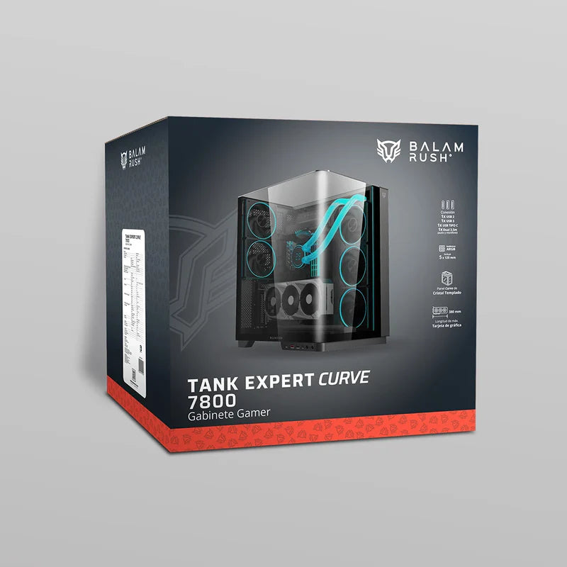 Gabinete Gamer Balam Rush Tank Expert Curve 7800 / Media Torre / Atx/micro Atx- Mini Itx / Ventiladores Argb Y Tiras Led / Panel Curvo De Cristal Templado / Negro / Br-941556