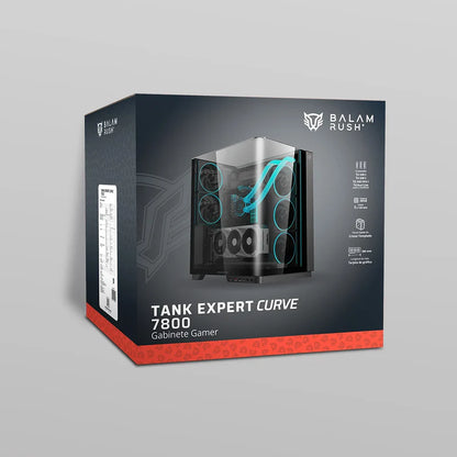 Gabinete Gamer Balam Rush Tank Expert Curve 7800 / Media Torre / Atx/micro Atx- Mini Itx / Ventiladores Argb Y Tiras Led / Panel Curvo De Cristal Templado / Negro / Br-941556
