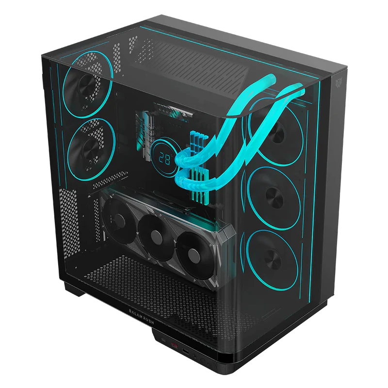 Gabinete Gamer Balam Rush Tank Expert Curve 7800 / Media Torre / Atx/micro Atx- Mini Itx / Ventiladores Argb Y Tiras Led / Panel Curvo De Cristal Templado / Negro / Br-941556