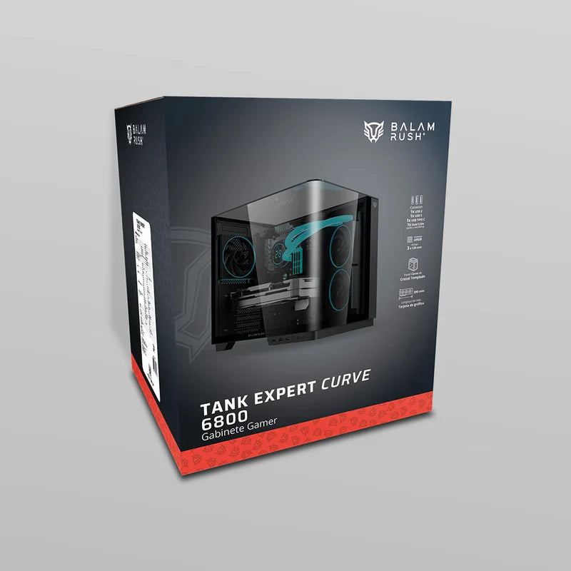 Gabinete Gamer Balam Rush Tank Expert Curve 6800 / Media Torre / Atx - Micro Atx - Itx / Ventiladores Argb Incluye 3x 120 Mm / Panel Curvo De Cristal Templado / Negro /br-941570