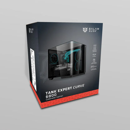 Gabinete Gamer Balam Rush Tank Expert Curve 6800 / Media Torre / Atx - Micro Atx - Itx / Ventiladores Argb Incluye 3x 120 Mm / Panel Curvo De Cristal Templado / Negro /br-941570