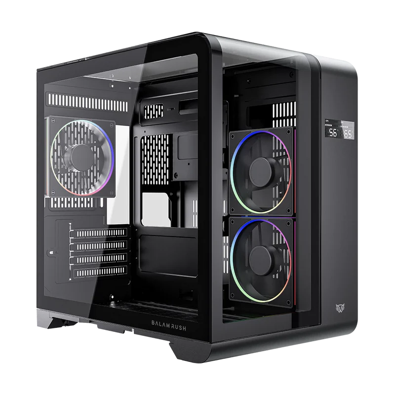 Gabinete Gamer Balam Rush Tank Expert Curve 6400 / Mini Torre / Matx - Itx / Ventilador Argb X3 / Max Gpu 350 Mm / Panel De Cristal - Filtro De Polvo / Pantalla Digital / Negro / Br-941617