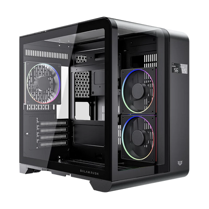 Gabinete Gamer Balam Rush Tank Expert Curve 6400 / Mini Torre / Matx - Itx / Ventilador Argb X3 / Max Gpu 350 Mm / Panel De Cristal - Filtro De Polvo / Pantalla Digital / Negro / Br-941617