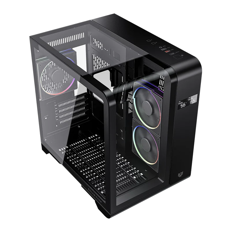 Gabinete Gamer Balam Rush Tank Expert Curve 6400 / Mini Torre / Matx - Itx / Ventilador Argb X3 / Max Gpu 350 Mm / Panel De Cristal - Filtro De Polvo / Pantalla Digital / Negro / Br-941617