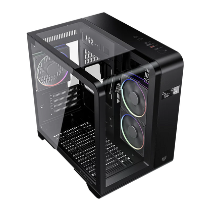Gabinete Gamer Balam Rush Tank Expert Curve 6400 / Mini Torre / Matx - Itx / Ventilador Argb X3 / Max Gpu 350 Mm / Panel De Cristal - Filtro De Polvo / Pantalla Digital / Negro / Br-941617