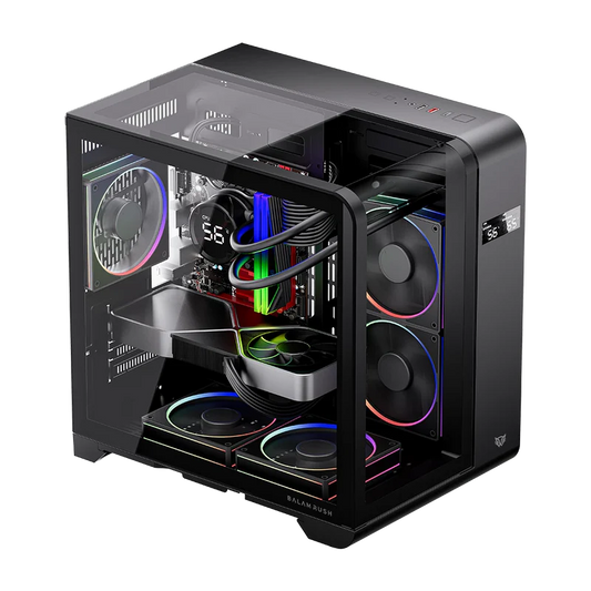Gabinete Gamer Balam Rush Tank Expert Curve 6400 / Mini Torre / Matx - Itx / Ventilador Argb X3 / Max Gpu 350 Mm / Panel De Cristal - Filtro De Polvo / Pantalla Digital / Negro / Br-941617