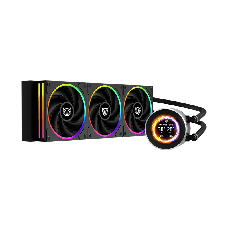 Enfriamiento Liquido Hydrox Expert Level Hyx40 /  Pantalla Oled 2.1 Pulg Full Color / Serie De 7 Pines / Argb / 3 Ventiladores / Hidrodinamico / Software / 2400 Rpm / Intel - Amd / Negro / Br-941808