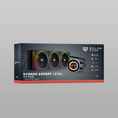 Enfriamiento Liquido Hydrox Expert Level Hyx40 /  Pantalla Oled 2.1 Pulg Full Color / Serie De 7 Pines / Argb / 3 Ventiladores / Hidrodinamico / Software / 2400 Rpm / Intel - Amd / Negro / Br-941808