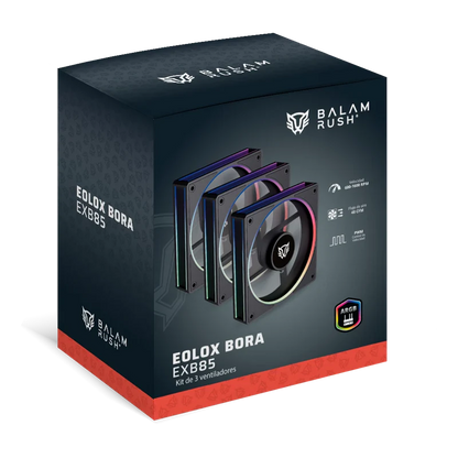 Kit 3 Ventiladores Balam Rush Eolox Bora Exb85 / Potencia De Enfriamiento / Velocidad 1600 Rpm / Silencio Imbatible / Conexin Pwm Aura / Argb / Negro / Br-942126