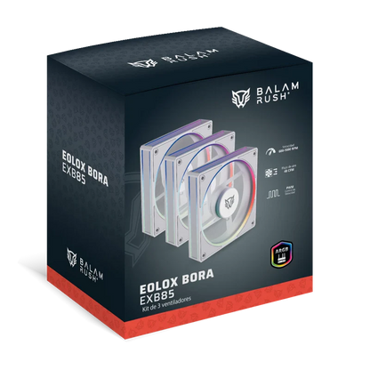 Kit 3 Ventiladores Balam Rush Eolox Bora Exb85 / Potencia De Enfriamiento / Velocidad 1600 Rpm / Silencio Imbatible / ConexiÓn Pwm + Aura  / Argb / Blanco / Br-942133