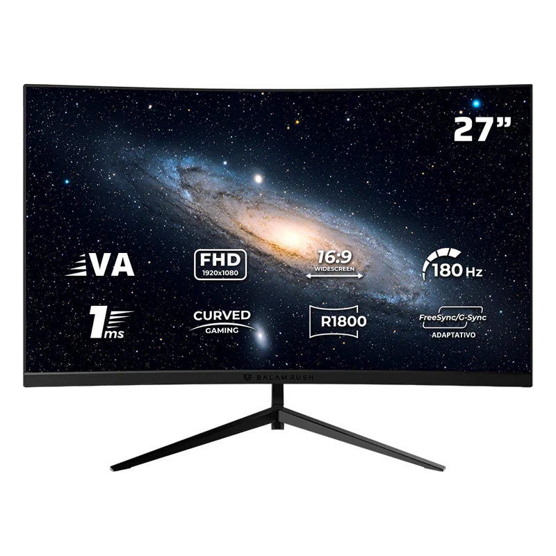 Monitor Gamer Balam Rush Andromeda Mag27y / Curvo / 27 Pulg / Va / Full Hd / 180 Hz / 1 Ms / R1800 / Vesa 100 / Rgb / Overclock 200 Hz / Freesync / Flicker Free / Low Blue Light / Negro / Br-942980