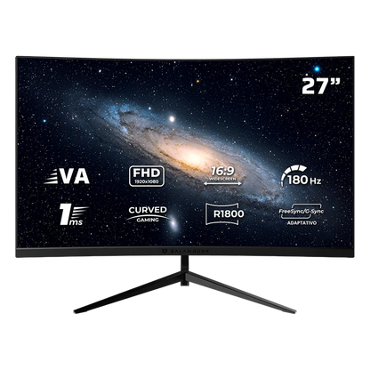 Monitor Gamer Balam Rush Andromeda Mag27y / Curvo / 27 Pulg / Va / Full Hd / 180 Hz / 1 Ms / R1800 / Vesa 100 / Rgb / Overclock 200 Hz / Freesync / Flicker Free / Low Blue Light / Negro / Br-942980
