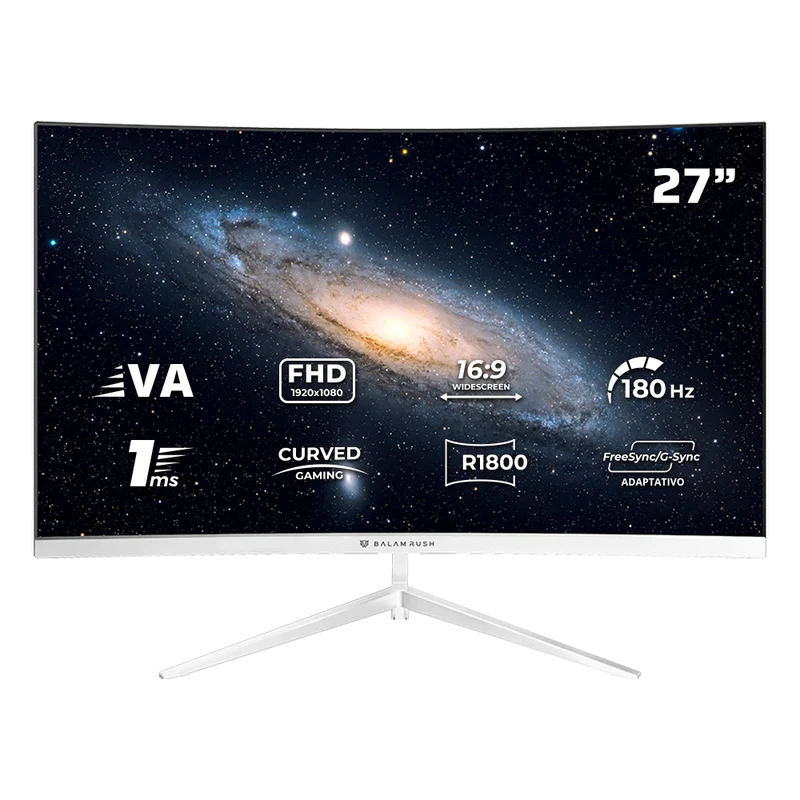 Monitor Gamer Balam Rush Andromeda Mag27y / Curvo / 27 Pulg / Va / Full Hd / 180 Hz / 1 Ms / R1800 / Vesa 100 / Rgb / Overclock 200 Hz / Freesync / Flicker Free / Low Blue Light / Blanco / Br-942997