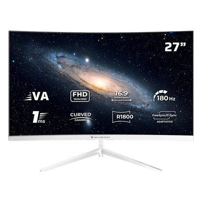 Monitor Gamer Balam Rush Andromeda Mag27y / Curvo / 27 Pulg / Va / Full Hd / 180 Hz / 1 Ms / R1800 / Vesa 100 / Rgb / Overclock 200 Hz / Freesync / Flicker Free / Low Blue Light / Blanco / Br-942997