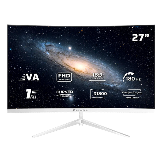 Monitor Gamer Balam Rush Andromeda Mag27y / Curvo / 27 Pulg / Va / Full Hd / 180 Hz / 1 Ms / R1800 / Vesa 100 / Rgb / Overclock 200 Hz / Freesync / Flicker Free / Low Blue Light / Blanco / Br-942997