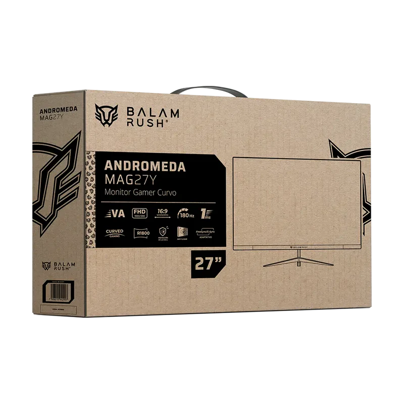 Monitor Gamer Balam Rush Andromeda Mag27y / Curvo / 27 Pulg / Va / Full Hd / 180 Hz / 1 Ms / R1800 / Vesa 100 / Rgb / Overclock 200 Hz / Freesync / Flicker Free / Low Blue Light / Blanco / Br-942997