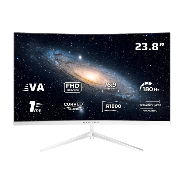 Monitor Gamer Balam Rush Andromeda Mag24y / Curvo / 23.8 Pulg / Panel Va / Full Hd / 180 Hz / 1 Ms / Freesync / R1800 / Rgb / 200hz Overclock / Flicker Free / Low Blue Filter / Blanco / Br-943048
