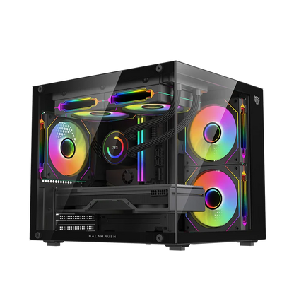 Gabinete Gamer Balam Rush Tank Glow Plus 3700 / Mini Torre / Micro-atx, Mini Itx / Incluye 3 Ventiladores Argb 120 Mm / Cristal Templado / Negro / Br-943864
