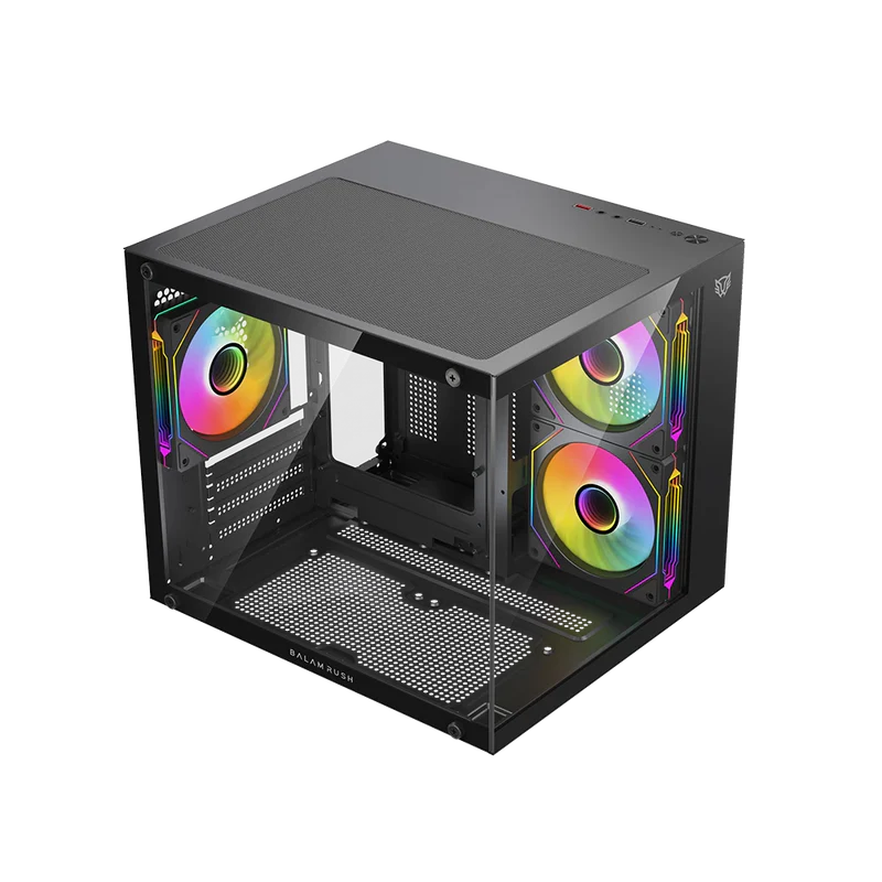 Gabinete Gamer Balam Rush Tank Glow Plus 3700 / Mini Torre / Micro-atx, Mini Itx / Incluye 3 Ventiladores Argb 120 Mm / Cristal Templado / Negro / Br-943864