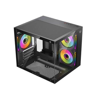 Gabinete Gamer Balam Rush Tank Glow Plus 3700 / Mini Torre / Micro-atx, Mini Itx / Incluye 3 Ventiladores Argb 120 Mm / Cristal Templado / Negro / Br-943864