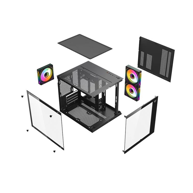 Gabinete Gamer Balam Rush Tank Glow Plus 3700 / Mini Torre / Micro-atx, Mini Itx / Incluye 3 Ventiladores Argb 120 Mm / Cristal Templado / Negro / Br-943864