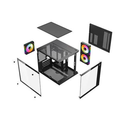 Gabinete Gamer Balam Rush Tank Glow Plus 3700 / Mini Torre / Micro-atx, Mini Itx / Incluye 3 Ventiladores Argb 120 Mm / Cristal Templado / Negro / Br-943864