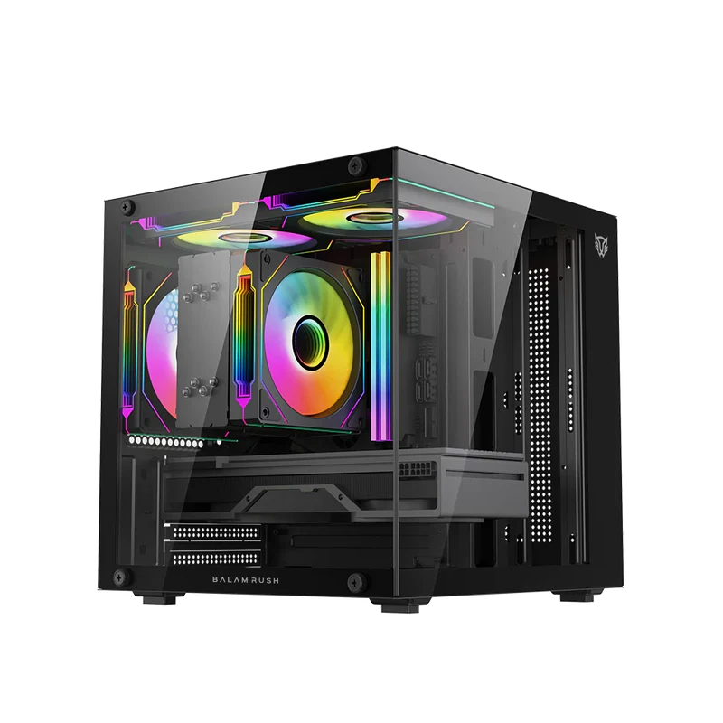 Gabinete Gamer Balam Rush Tank Glow Mini 3500 / Mini Torre / Micro-atx, Mini Itx / Incluye 3 Ventiladores Argb 120 Mm / Cristal Templado / Negro / Br-943871