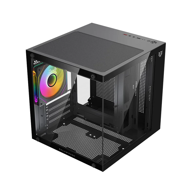 Gabinete Gamer Balam Rush Tank Glow Mini 3500 / Mini Torre / Micro-atx, Mini Itx / Incluye 3 Ventiladores Argb 120 Mm / Cristal Templado / Negro / Br-943871