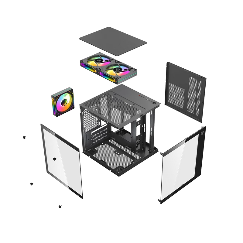 Gabinete Gamer Balam Rush Tank Glow Mini 3500 / Mini Torre / Micro-atx, Mini Itx / Incluye 3 Ventiladores Argb 120 Mm / Cristal Templado / Negro / Br-943871